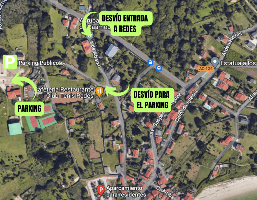 Mapa del parking de la zona de aparcar de Redes 