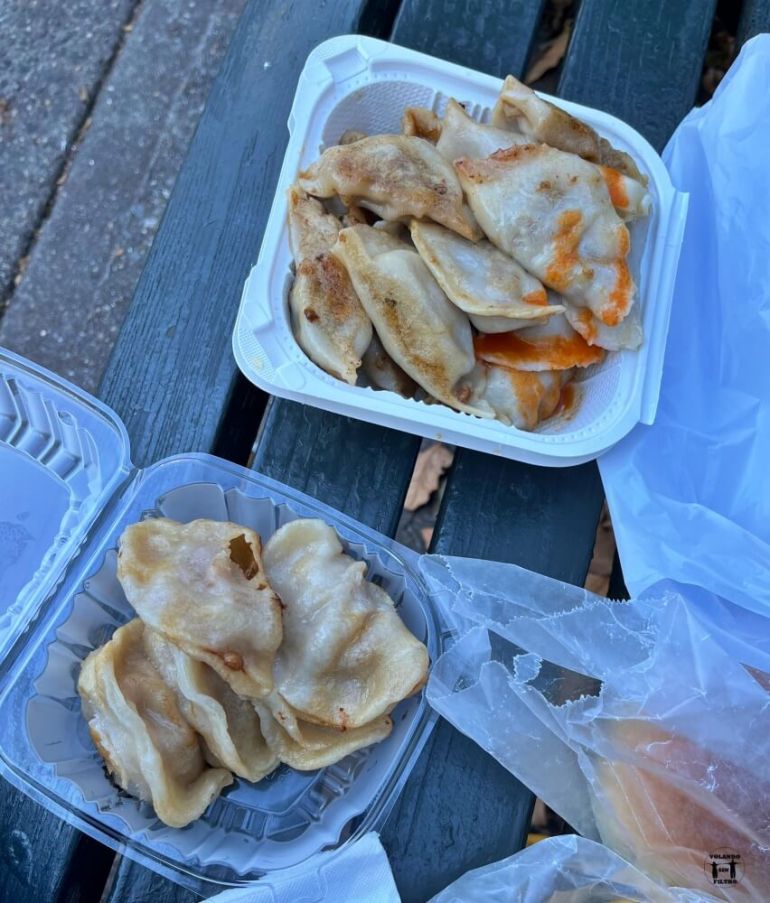Dos bandejas de dumplings en Chinatown, Nueva York 